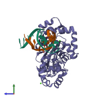 PDB entry 2i5w coloured by chain, side view.