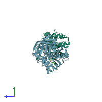 PDB entry 2i5x coloured by chain, side view.