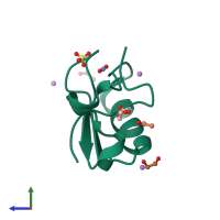 PDB entry 2i61 coloured by chain, side view.