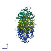 PDB entry 2i62 coloured by chain, side view.