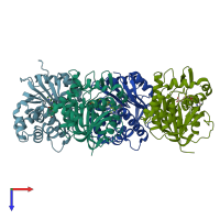 PDB entry 2i62 coloured by chain, top view.