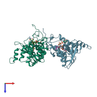 PDB entry 2i66 coloured by chain, top view.