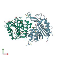 PDB entry 2i6g coloured by chain, front view.