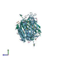 PDB entry 2i6g coloured by chain, side view.