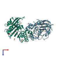 PDB entry 2i6g coloured by chain, top view.