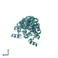 PDB entry 2i6h coloured by chain, side view.