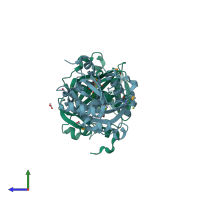 PDB entry 2i6k coloured by chain, side view.