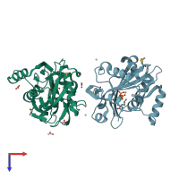 PDB entry 2i6k coloured by chain, top view.