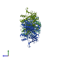 PDB entry 2i6r coloured by chain, side view.