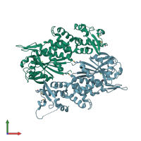 PDB entry 2i71 coloured by chain, front view.