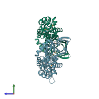 PDB entry 2i71 coloured by chain, side view.