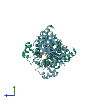 PDB entry 2i72 coloured by chain, side view.