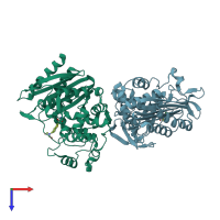 PDB entry 2i72 coloured by chain, top view.