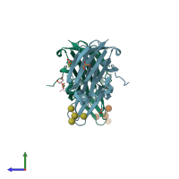 PDB entry 2i74 coloured by chain, side view.