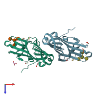 PDB entry 2i74 coloured by chain, top view.