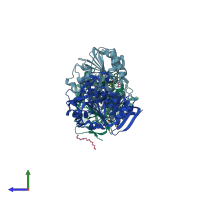 PDB entry 2i7c coloured by chain, side view.