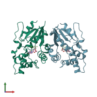 PDB entry 2i7d coloured by chain, front view.