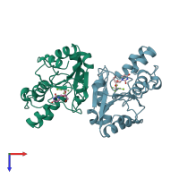 PDB entry 2i7d coloured by chain, top view.