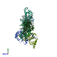 PDB entry 2i7h coloured by chain, side view.