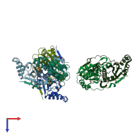 PDB entry 2i7h coloured by chain, top view.