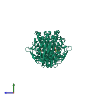Homo dimeric assembly 1 of PDB entry 2i7n coloured by chemically distinct molecules, side view.