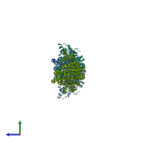 PDB entry 2i7p coloured by chain, side view.