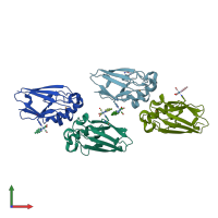 PDB entry 2i7s coloured by chain, front view.