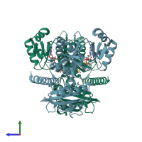 PDB entry 2i8c coloured by chain, side view.