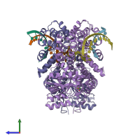 PDB entry 2i91 coloured by chain, side view.