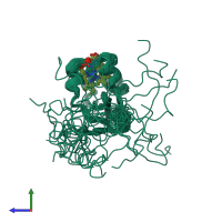 PDB entry 2i96 coloured by chain, ensemble of 20 models, side view.