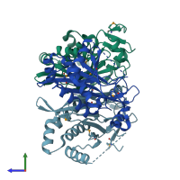 PDB entry 2i9d coloured by chain, side view.