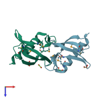 PDB entry 2i9x coloured by chain, top view.