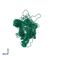 PDB entry 2i9y coloured by chain, ensemble of 20 models, side view.