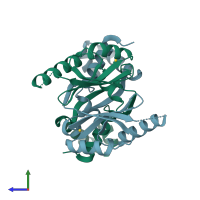 PDB entry 2ia0 coloured by chain, side view.