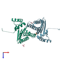 PDB entry 2ia1 coloured by chain, top view.