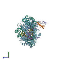 PDB entry 2ia6 coloured by chain, side view.