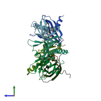 PDB entry 2ia9 coloured by chain, side view.