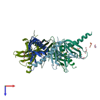 PDB entry 2ia9 coloured by chain, top view.