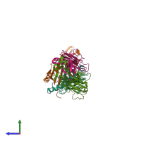 Hetero pentameric assembly 1 of PDB entry 2ian coloured by chemically distinct molecules, side view.