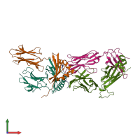 Hetero pentameric assembly 2 of PDB entry 2ian coloured by chemically distinct molecules, front view.