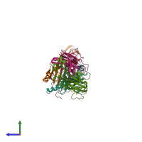 Hetero pentameric assembly 2 of PDB entry 2ian coloured by chemically distinct molecules, side view.