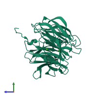 PDB entry 2iao coloured by chain, side view.