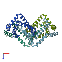 PDB entry 2iaz coloured by chain, top view.