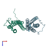 PDB entry 2ib0 coloured by chain, top view.