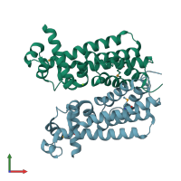 PDB entry 2ibd coloured by chain, front view.