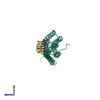 PDB entry 2ibf coloured by chain, side view.