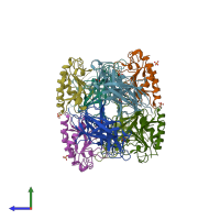 PDB entry 2ibg coloured by chain, side view.