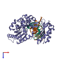 PDB entry 2ibk coloured by chain, top view.