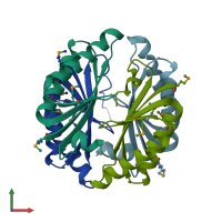 PDB entry 2ibo coloured by chain, front view.