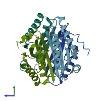 PDB entry 2ibo coloured by chain, side view.